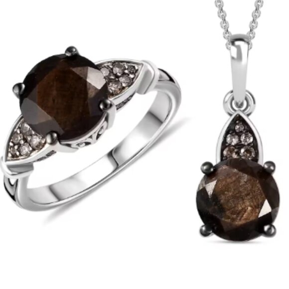 Zawadi Chocolate Sapphire and Champagne Zircon Ring/Pendant/Necklace - Picture 1 of 5